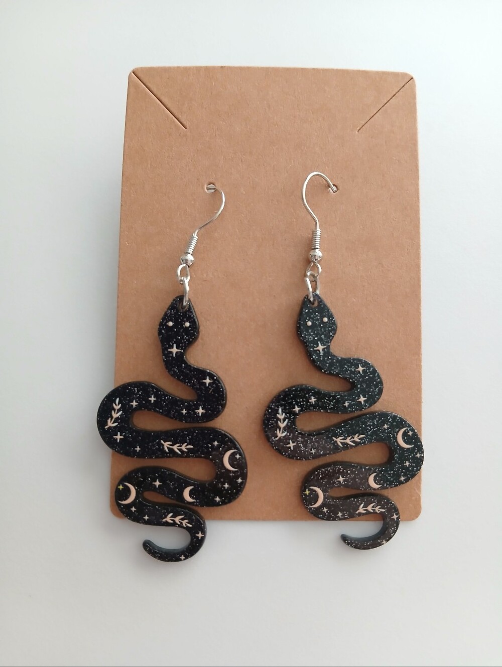 Fashion Jewelry Black Celestial Snake Dangle Earrings